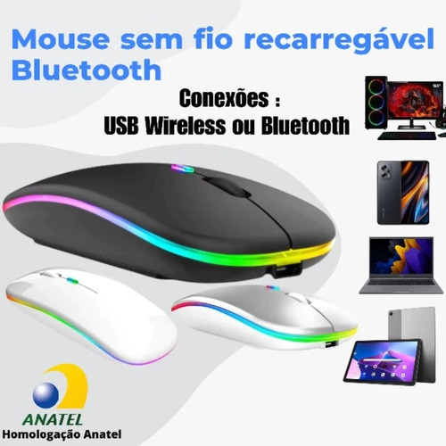 Mouse Sem Fio Rgb Recarregável Ergonômico Wireles Optico Led