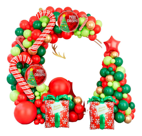Arco Globos Bastón Verde Rojo Navidad Fin Año