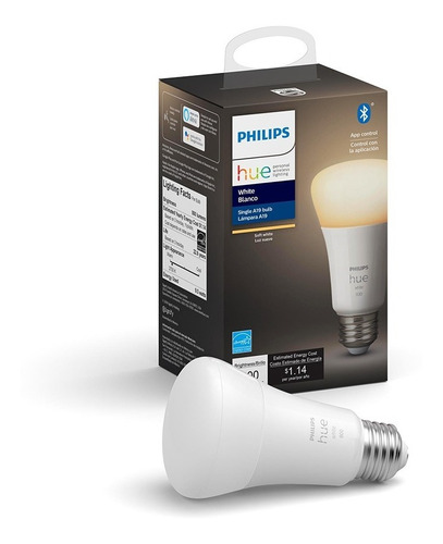 Foco Philips Hue Inteligente Luz Blanca Ajustable A19 Led 9w Luz Blanco cálido