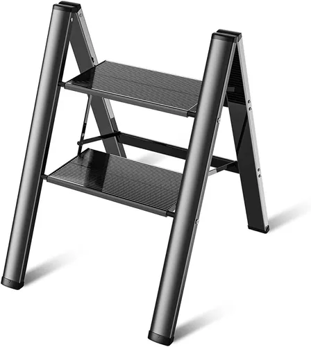 Escalera de 2 escalones, taburete plegable ligero de aluminio de 2  escalones con pedal ancho antideslizante, escalera de acero de capacidad de  330