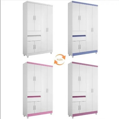 Imagem 3 de 4 de Guarda Roupa Roupeiro Solteiro 6 Portas 2 Gavetas Branco Fle