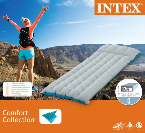 Colchoneta Inflable Camping Intex 67x184x17cm 1 Plaza Mm