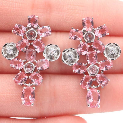 Imagen 2 de 2 de Aretes Con Morganitas Y Zirconias Plata Laminada .925