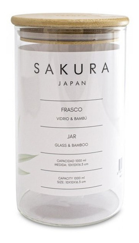 Frasco Sakura Vidrio 1l Tapa Hermetica Bambu