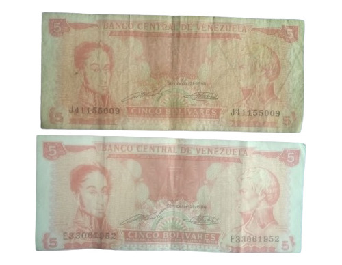 Billete De 5 Bolívares  1989 / Precio X 2 Billetes