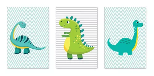 kit 5 Quadros Infantil Desenhos Coloridos de Dinossauros