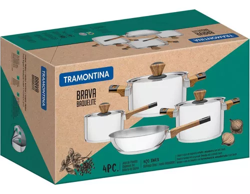 Tramontina Brava Baquelita Soft Touch Stainless Steel Cookware Set 4 Pieces  Clear