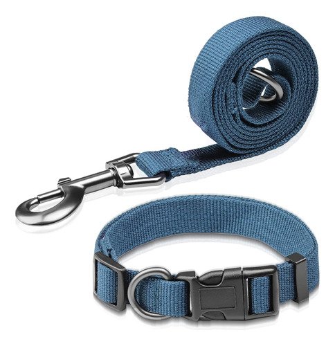 Pawhuggies Peacock Blue Dog Collar And Leash Set, Tejido De 