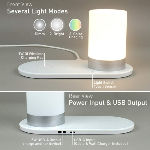 Imagen 4 de 9 de Cargador Inalámbrico Con Luz Led Rgb Q1 Para iPhone Samsung