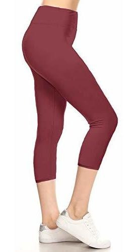 Leggings Depot Sólido Yoga Leggings, Capri, Marsala, Qrvti