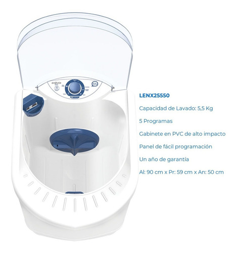Imagen 3 de 3 de Lavarropas semi-automático Enxuta LENX25550 blanco 5.5kg 220 V