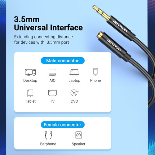 Cable Extension Audio Vention Auxiliar 3.5mm 1m 10 Piezas