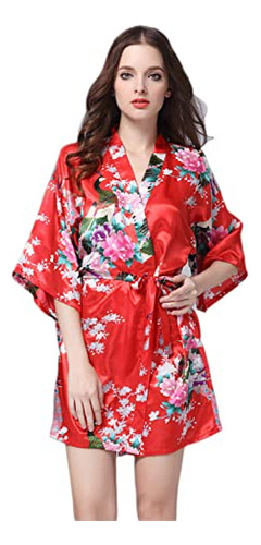 Ropa De Dormir Kimono Estampado Pavo Real Seda