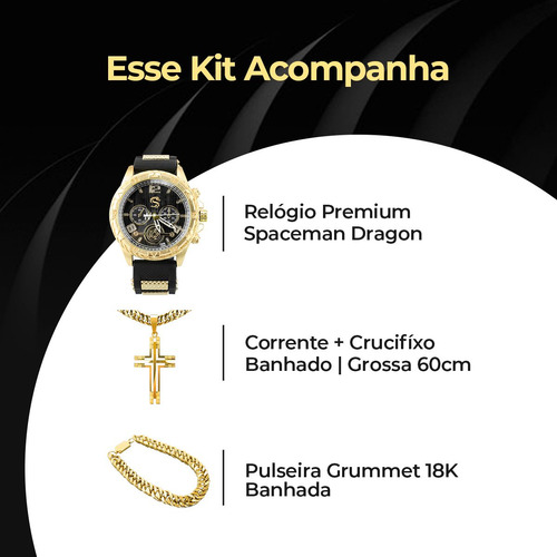Relógio Masculino Aço Inox Social Banhado Dourado + Corrente