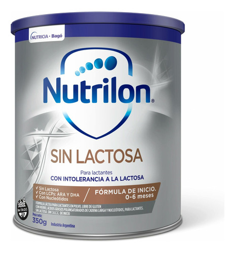 Leche de fórmula en polvo sin TACC Nutricia Bagó Nutrilon Sin Lactosa en lata de 1 de 350g - 0 meses a 2 años