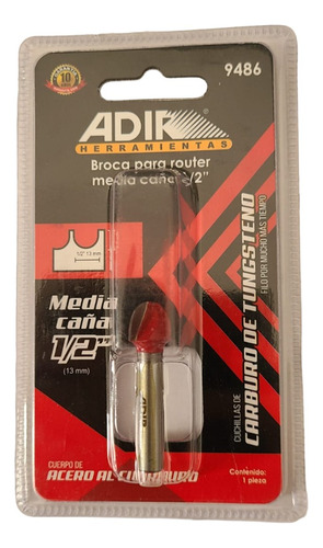 Broca Para Router Media Caña 1/2 Adir 9486 (3 Pzs)