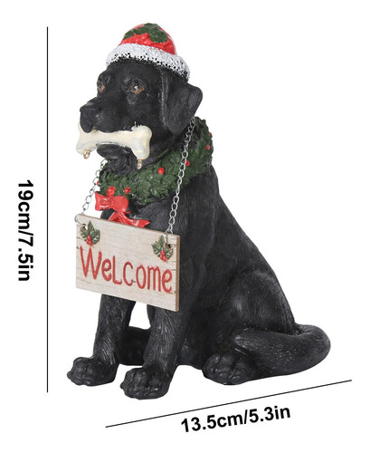 Estatua De Perro De Bienvenida Navideña Con Sombrero De Sant