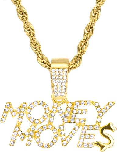 Metaltree98 Oro Plata Tono Iced Out Money Moves Sign Colgant