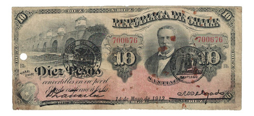 Billete De Chile 10 Pesos - 14 De Mayo De 1912 Difícil