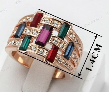 Anillo Multicolor Grande Swarovski Crystals Talla 7 Nuevo