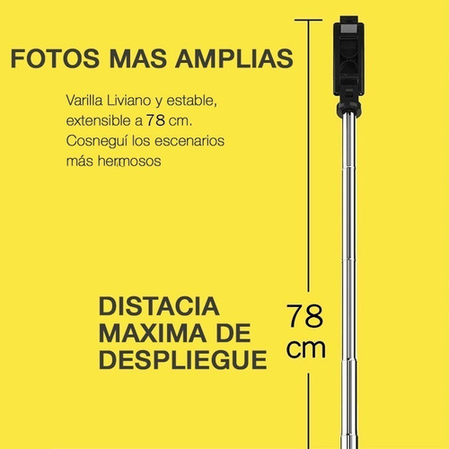Imagen 6 de 10 de Palo Bastón Selfie Celular Control Bluetooth Trípode 78cm