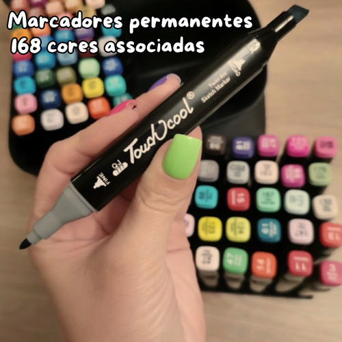 Marcador Conjunto Canetas Kit 168 Cores Permanente Ponta Cores Estojo Escolar Canetinha Touch