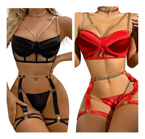 Conjunto Lencería Y Liguero De 6 Piezas Sexy Para Mujer