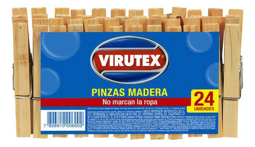 Pinzas Para Ropa De Madera X24 Virutex Color 52028