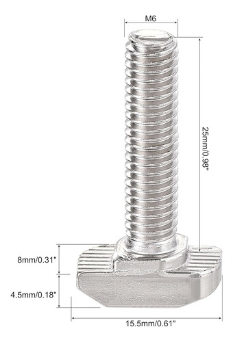 M6x25mm T-slot Drop-in Stud Perno Deslizante Tornillo Acero