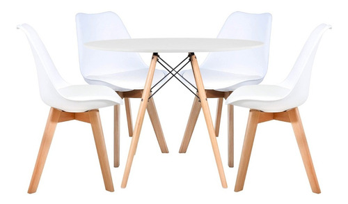 Juego Comedor Eames Mesa Redonda 1 M + 4 Sillas Acolchonadas