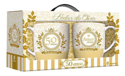 Caneca Porcelana Bodas De Ouro Kit 50 Anos Presente Criativo