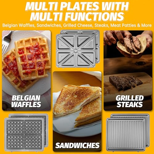 Sandwichera Panini Grill Press Para Desayuno, 3 En 1, Eléctr