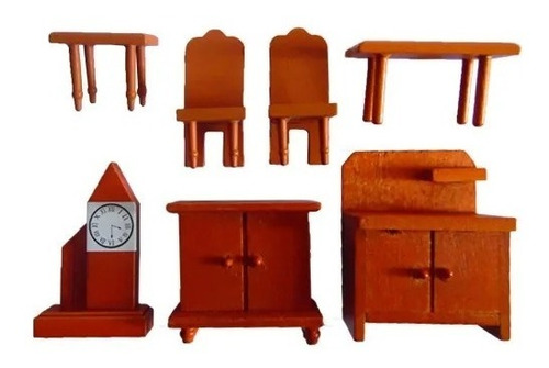 Juego Mueble Living Miniatura Madera Casa Muñecas 