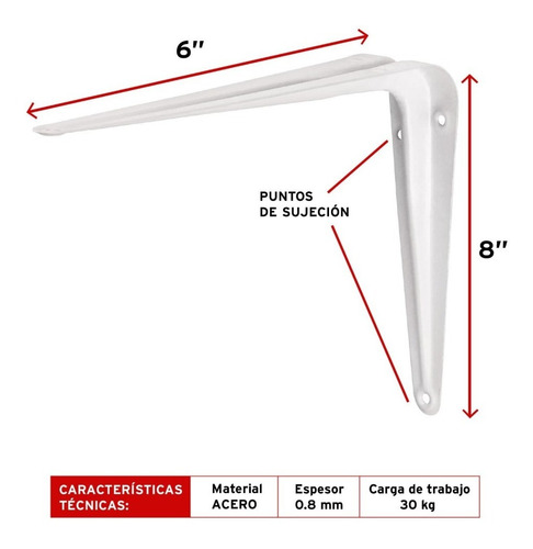 Jgo De Escuadras Estante 6 PLG X 8 PLG 12 Pza Truper Blanca