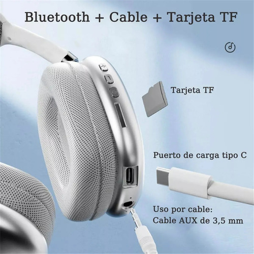 P9 Promax Audífonos Inalámbrico Diadema Microfono Bluetooth Plateado