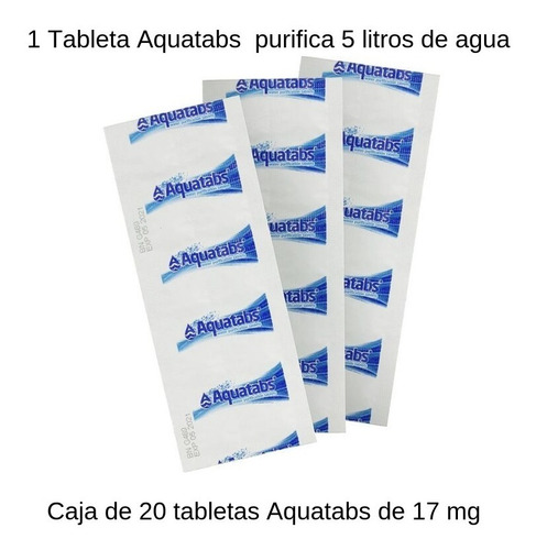Imagen 1 de 9 de Tableta Pastilla Purificadora De Agua Aquatabs 1 X 5 Litros