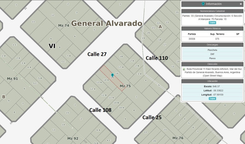 Imagen 2 de 16 de Lote Mar Del Sur Buenos Aires Costa Atlántica Único Sobre Asfalto Oferta 7000 U$s L15
