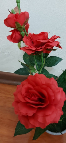 Rosa Roja Artificial (45cm) En Macetero Gris ( Hermosa) | Cuotas sin interés