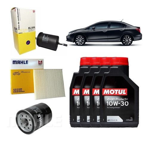 Kit Troca Óleo Motul 2100 10w30 New Civic 1.8 Oc259 Kl635