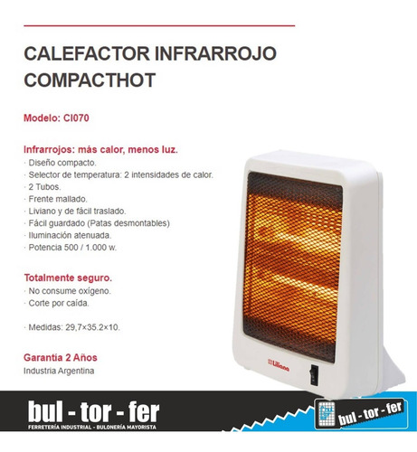 Imagen 3 de 6 de Calefactor Estufa Infrarrojo Liliana Compacthot Ci070 1000w