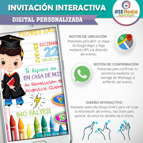 Invitación Digital Mi Graduación Botones Interactivos Mapa Mi Graduación De Kinder Para Niño