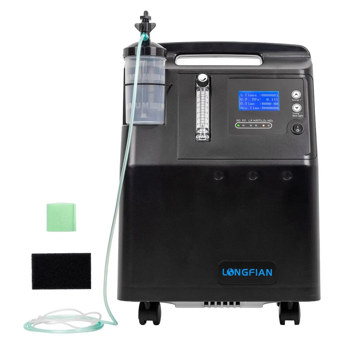 Concentrador De Oxigeno Estacionario Longfian 5 Litros Adulto Pediatrico Silencioso Filtros Alarma Color Negro