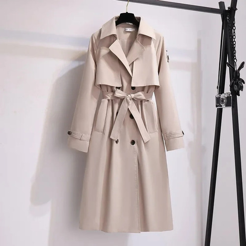 Gabardina Con Cinturón Y Doble Botonadura Y Solapa Para Muje