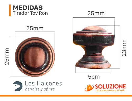 Tirador Metal Botón Tov Ron Cobre Mueble Herraje X 12 Unid