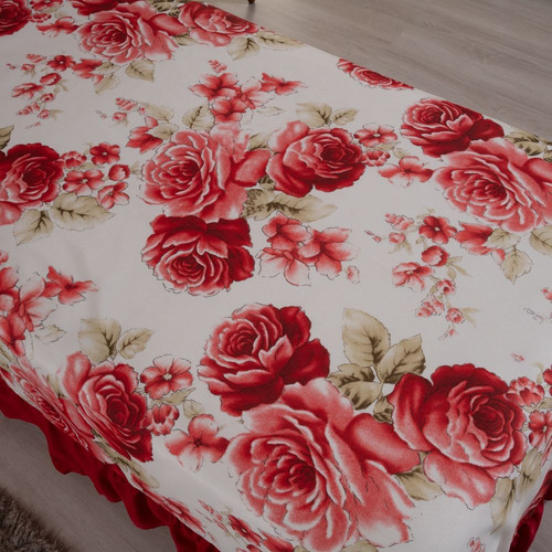 Kit Cobre Leito Solteiro Sem Matelar 3 Peças Estampado Cor Vermelho Floral