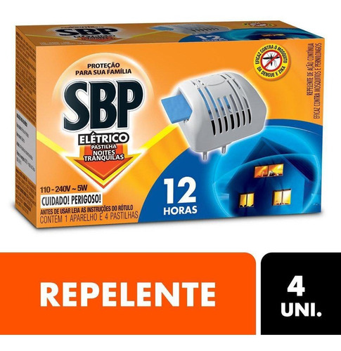 Inseticida Eletrico Pastilha Sbp 12 Horas 1 Apare + 4 Past