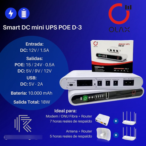 Respaldo Electrico De Internet Mini Ups Olax 10000 Mah