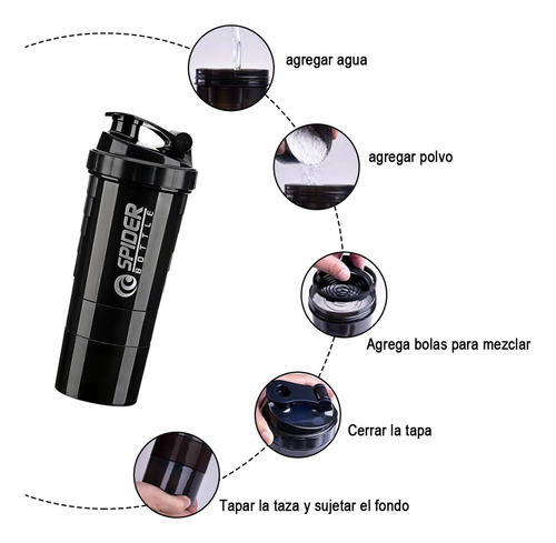 Naiwant Vaso Mezclador Multifuncional Para Deportes Fitness 500 Ml negro Adecuada Para Acampar Al Aire Libre, Senderismo, Montañismo,oficina, Fitness