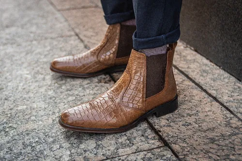 Bot n Para Hombre Estilo Chelsea 100 Piel Tipo Cocodrilo