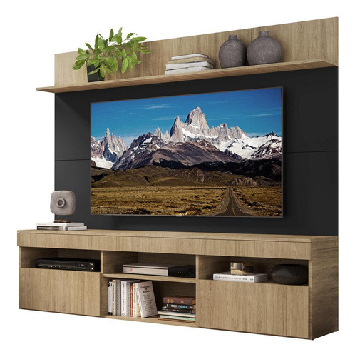 Rack Com Painel Tv 65  Madri Multimóveis V3365 Cor Rustic/Preto/Rustic